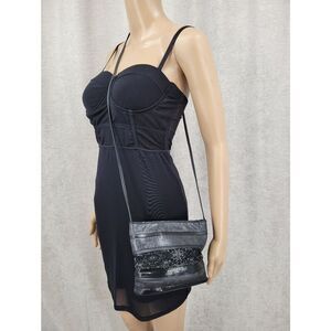 Sharif Leather Vintage Black Snakeskin Lace Crossbody Mini Bag